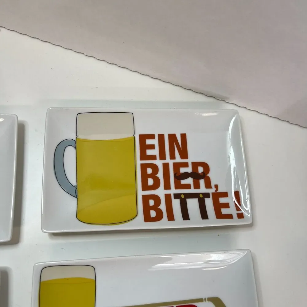 4 CRATE & BARREL Beer Snack Plates oktoberfest party decor table cerveza canada